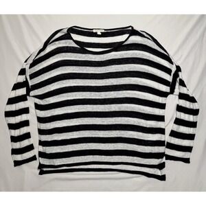 Eileen Fisher Black White Striped Sweater Organic Linen Size Small Split Hem